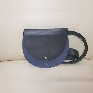 Small flat Theory belt bag in dark blue denim and black leather